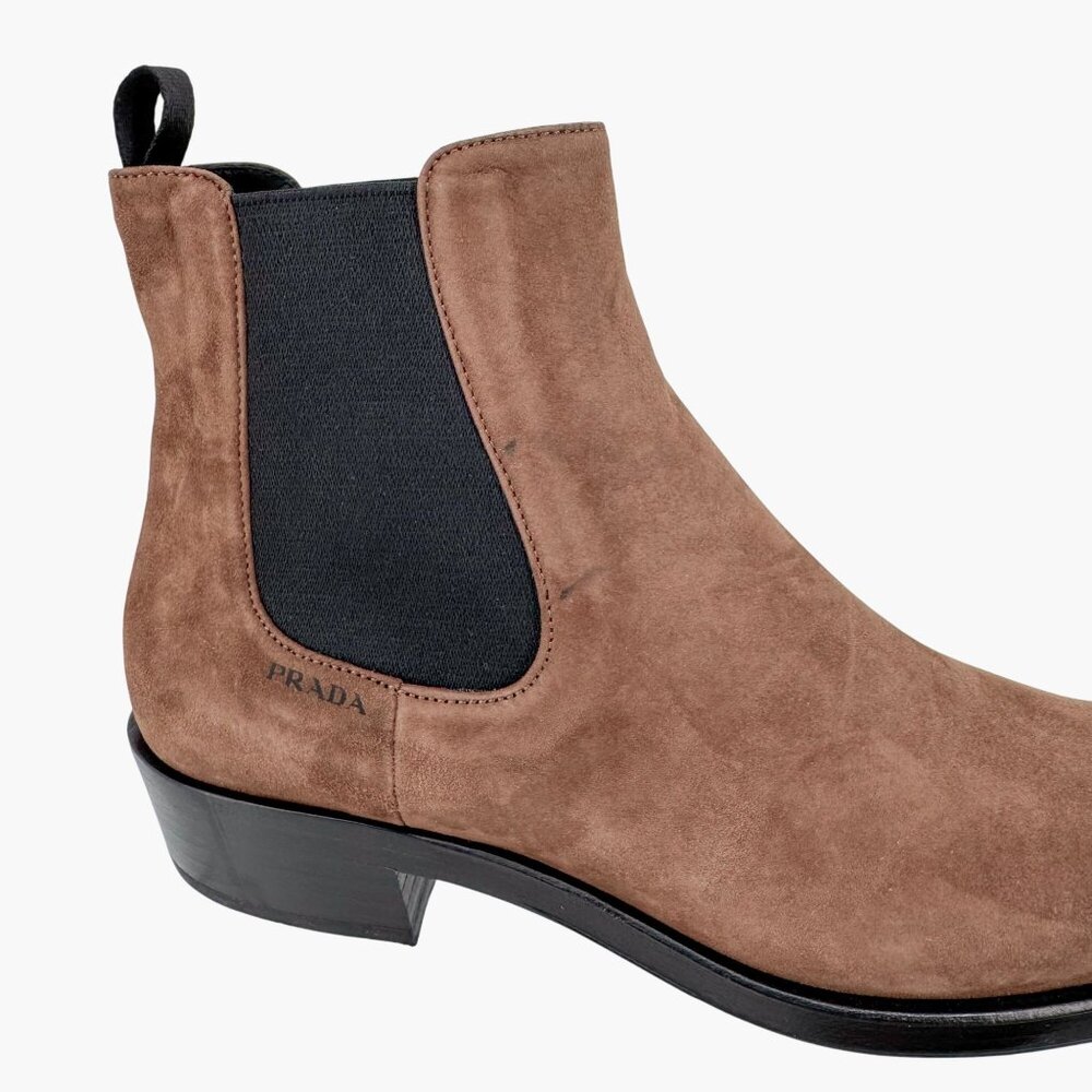 Prada Brown Suede Chelsea Ankle Boots - Picture 10 of 14